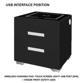 Smart Bedside Tables Side 3 Drawers Wireless Charging USB Right Hand Nightstand LED Light AU Black
