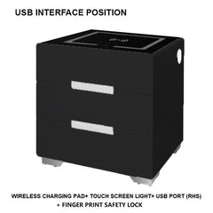 Smart Bedside Tables Side 3 Drawers Wireless Charging USB Right Hand Nightstand LED Light AU Black