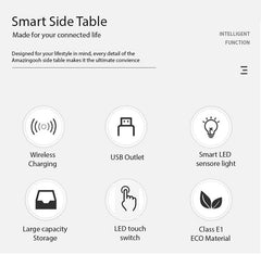 Smart Bedside Tables Side 3 Drawers Wireless Charging USB Right Hand Nightstand LED Light AU