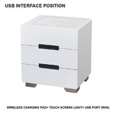Smart Bedside Tables Side 3 Drawers Wireless Charging USB Right Hand Nightstand LED Light AU
