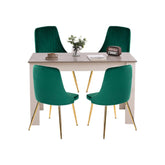 Grey Rectangular Dining Table with 4x Green Velvet Chairs