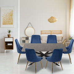 Dining Delight: Rectangular Table and Navy Velvet Chairs Dining Set
