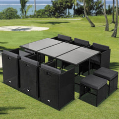 Bali 11 Piece Outdoor Dining Set – Black