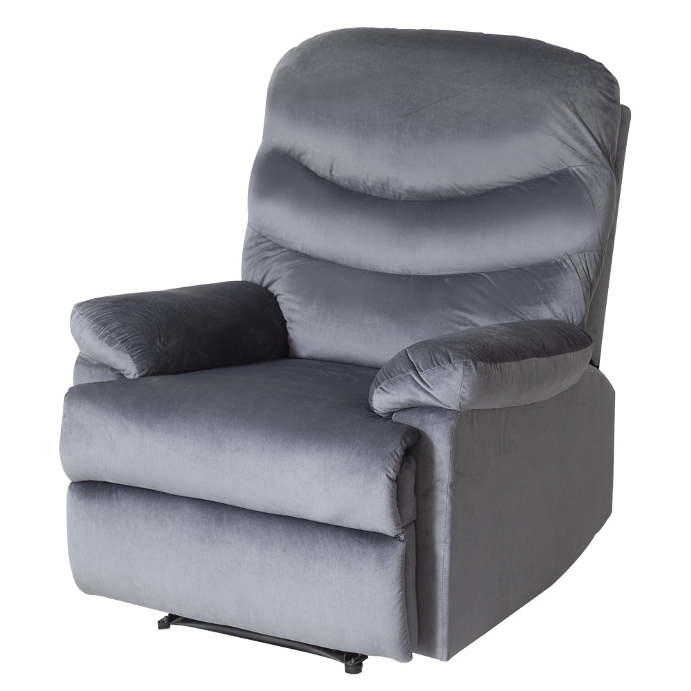 Wide Manual Single Recliner Sofa – Velvet Grey.