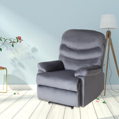Wide Manual Single Recliner Sofa – Velvet Grey.