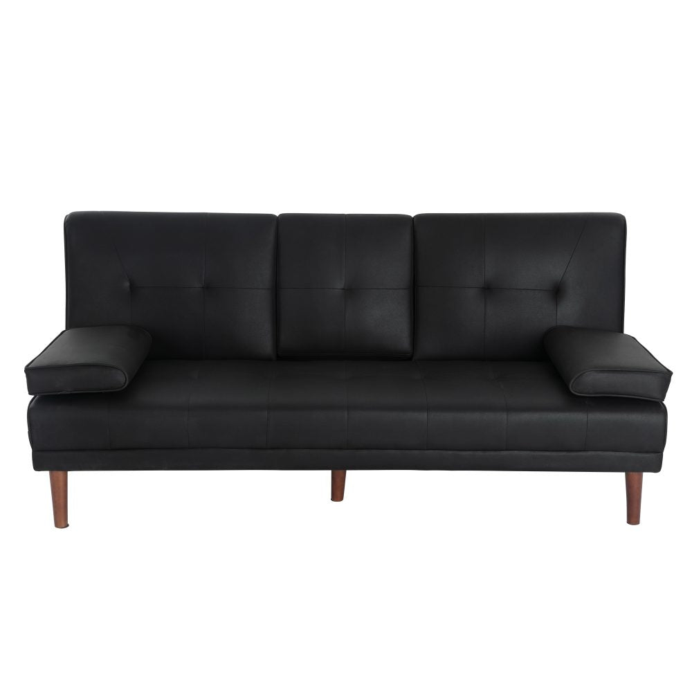 3 Seater Adjustable Sofa Bed With Cup Holder Black.