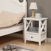 2-tier Bedside Table with Storage Drawer 2 PC – Rustic White