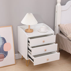 Winston 3 – Drawer Nightstand Bedside Table with Gold Steel Legs Tray Top White