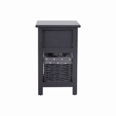 Bedside Table Nightstand with Drawer and Wicker Basket Grey