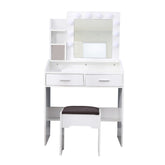 Diana Vanity Set with Shelves Cushioned Stool and Lighted Mirror- White