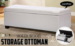 La Bella 102cm Snow White Storage Ottoman Stool Leather