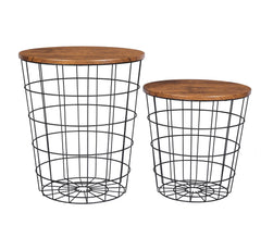 YES4HOMES Vintage Round Coffee Tables Set of 2 Side Tables Robust Steel Frame for Living Room Bedroom Rustic Brown and Black