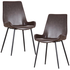 Brando Set of 2 PU Leather Upholstered Dining Chair Metal Leg - Brown