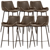 Brando Set of 6 PU Leather Upholstered Bar Chair Metal Leg Stool - Brown