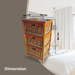 Hyssop 3 Chest of Drawers Cane Bedroom Kitchen Bathroom Storage Tallboy Shelf