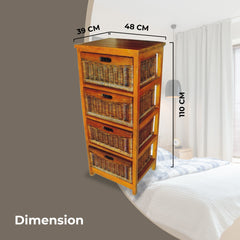 Hyssop Tallboy 4 Chest of Drawers Cane Bedroom Kitchen Bathroom Storage Shelf