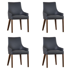 Tuberose Dining Chair Set of 4 PU Leather Solid Acacia Wood Furniture Dark Grey
