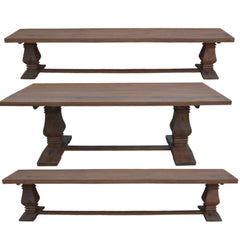 Florence 3pc Dining Table Set 230cm 2pc Seat Bench Pedestal French Provincial