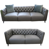 Luxe 2pc Genuine Forli Leather Sofa Set 2.5-3.5 Seater Lounge Couch -Dark Grey.