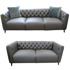 Luxe 2pc Genuine Forli Leather Sofa Set 2.5-3.5 Seater Lounge Couch -Dark Grey.