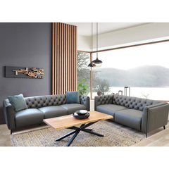 Luxe 2pc Genuine Forli Leather Sofa Set 2.5-3.5 Seater Lounge Couch -Dark Grey.