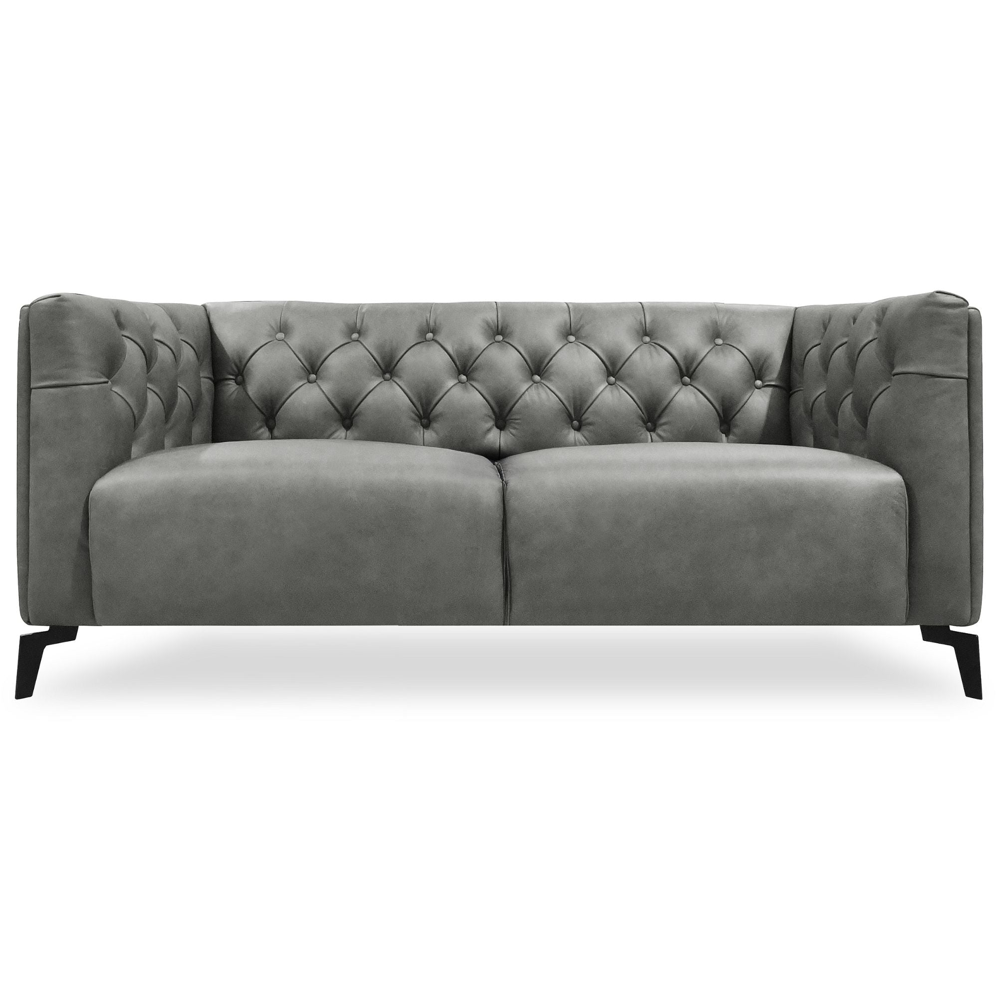 Luxe Genuine Forli Leather Sofa 2.5 Seater Upholstered Lounge Couch - Dark Grey.