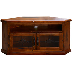 Umber Corner ETU Entertainment TV Unit 126cm 2 Door Solid Pine Wood - Dark Brown