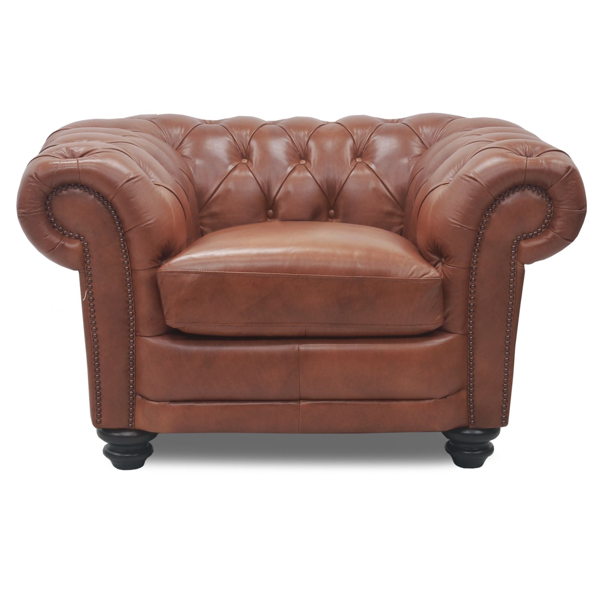 Sonny 1 Seater Genuine Leather Sofa Chestfield Lounge Couch - Butterscotch.