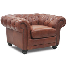 Sonny 1 Seater Genuine Leather Sofa Chestfield Lounge Couch - Butterscotch.