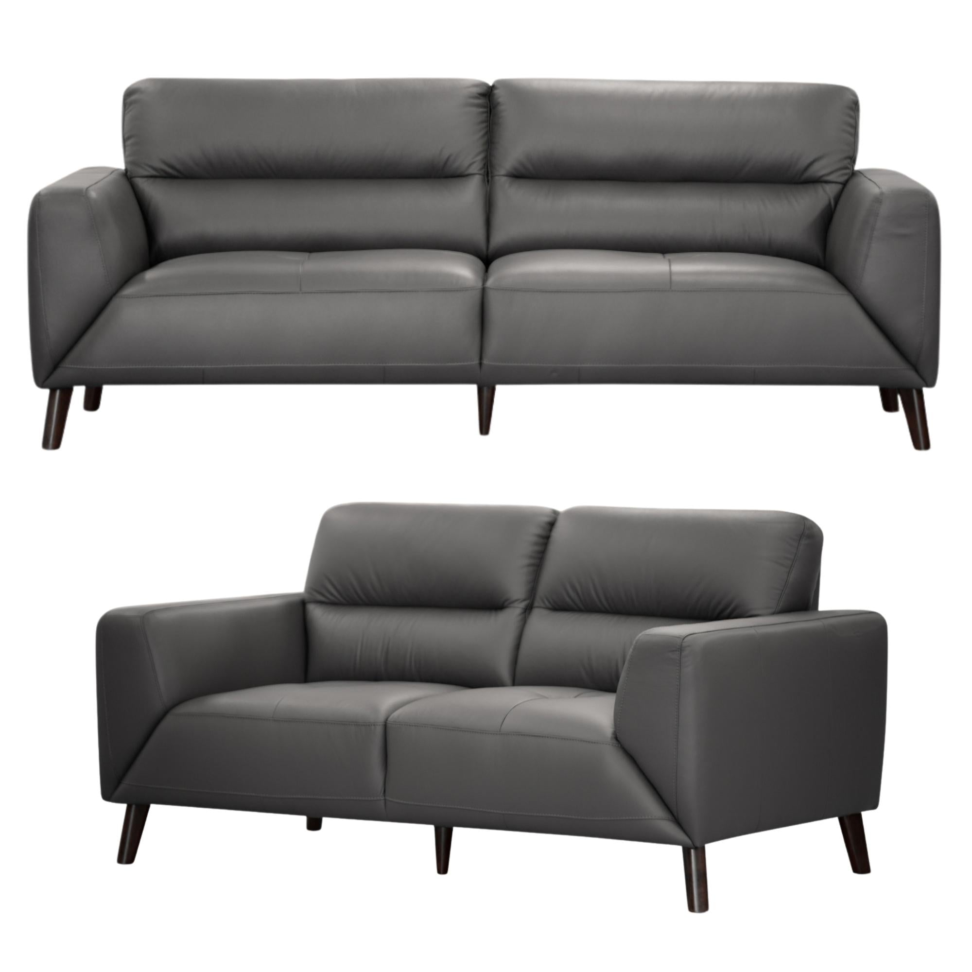 Downy Genuine Leather Sofa Set 3 + 2 Seater Upholstered Lounge Couch - Gunmetal.