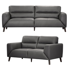 Downy Genuine Leather Sofa Set 3 + 2 Seater Upholstered Lounge Couch - Gunmetal.