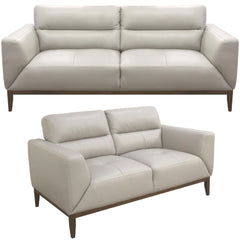 Downy Genuine Leather Sofa Set 3 + 2 Seater Upholstered Lounge Couch - Silver.