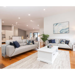 Downy Genuine Leather Sofa Set 3 + 2 Seater Upholstered Lounge Couch - Silver.