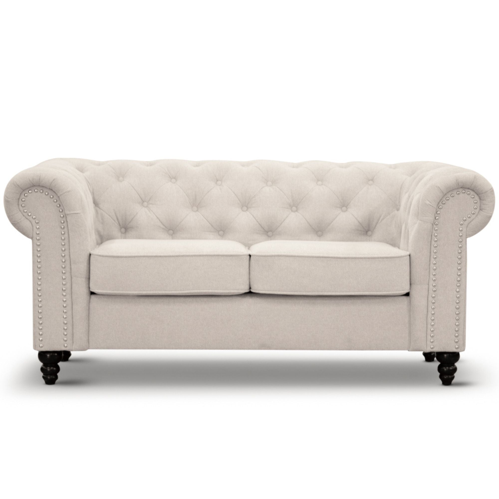 Mellowly 2 Seater Sofa Fabric Uplholstered Chesterfield Lounge Couch - Beige.