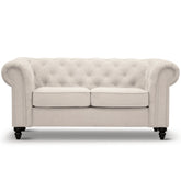 Mellowly 2 Seater Sofa Fabric Uplholstered Chesterfield Lounge Couch - Beige.