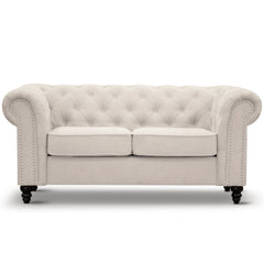 Mellowly 2 Seater Sofa Fabric Uplholstered Chesterfield Lounge Couch - Beige.
