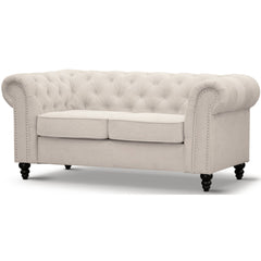 Mellowly 2 Seater Sofa Fabric Uplholstered Chesterfield Lounge Couch - Beige.