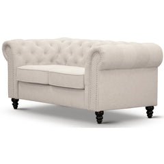 Mellowly 2 Seater Sofa Fabric Uplholstered Chesterfield Lounge Couch - Beige.