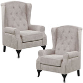 Mellowly Set of 2 Wing Back Chair Sofa Fabric Chesterfield Armchair - Beige.
