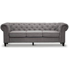 Mellowly 3 Seater Sofa Fabric Uplholstered Chesterfield Lounge Couch - Grey.