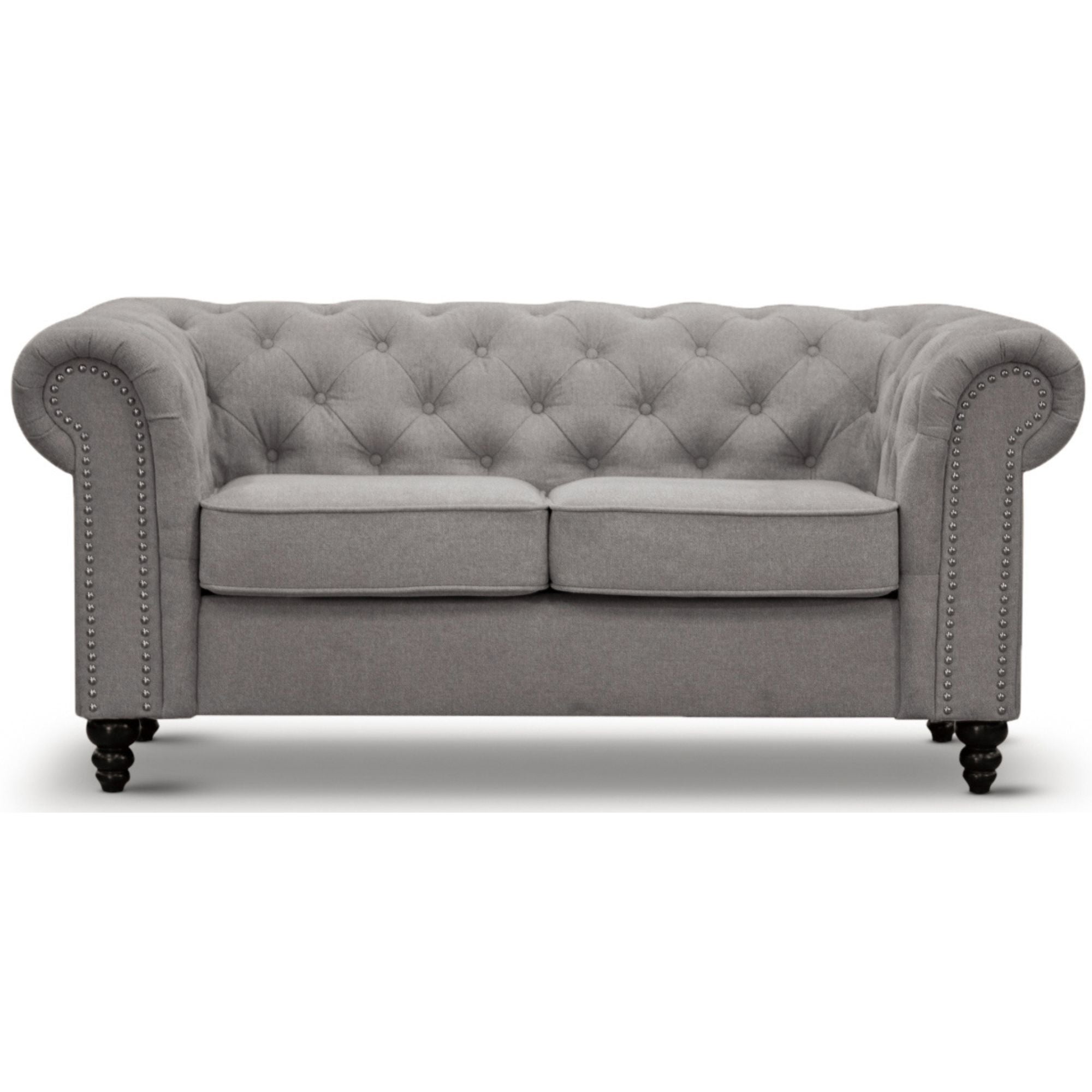 Mellowly 2 Seater Sofa Fabric Uplholstered Chesterfield Lounge Couch - Grey.
