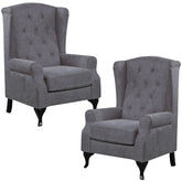 Mellowly Set of 2 Wing Back Chair Sofa Fabric Chesterfield Armchair - Grey