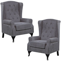 Mellowly Set of 2 Wing Back Chair Sofa Fabric Chesterfield Armchair - Grey