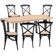 Petunia 7pc 180cm Dining Table Set 6 Cross Back Chair Elm Timber Wood Metal Leg