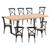 Petunia 9pc 210cm Dining Table Set 8 Cross Back Chair Elm Timber Wood Metal Leg
