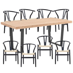 Petunia 9pc 210cm Dining Table Set 8 Wishbone Chair Elm Timber Wood Metal Leg