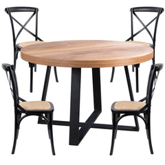 Petunia 5pc 120cm Round Dining Table Set 4 Cross Back Chair Elm Timber Wood
