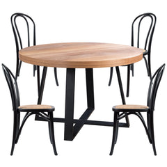 Petunia 5pc 120cm Round Dining Table Set 4 Arched Back Chair Elm Timber Wood