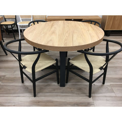 Petunia Round Dining Table 120cm Elm Timber Wood Black Metal Leg - Natural