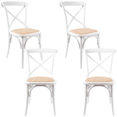 Aster Crossback Dining Chair Set of 4 Solid Birch Timber Wood Ratan Seat - White